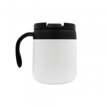 Thermo mug 400 ml with handle, double vacuum walled, stainless steel inside and outside, plastic lid, suitable for single hand operation, mat finish, thermal insulation scale: 2 AIV4838-02