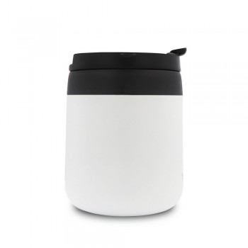 Thermo mug 400 ml with handle, double vacuum walled, stainless steel inside and outside, plastic lid, suitable for single hand operation, mat finish, thermal insulation scale: 2 AIV4838-02