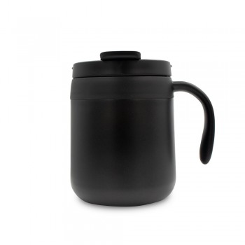 Thermo mug 400 ml with handle, double vacuum walled, stainless steel inside and outside, plastic lid, suitable for single hand operation, mat finish, thermal insulation scale: 2 AIV4838-03