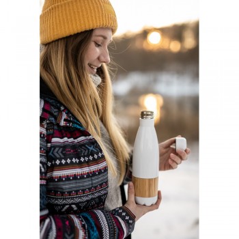 Thermo bottle 500 ml with bamboo detail, double vacuum walled, stainless steel inside and outside, thermal insulation scale: 4 +leakproof AIV4855-02