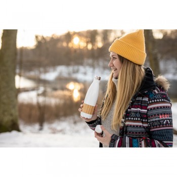 Thermo bottle 500 ml with bamboo detail, double vacuum walled, stainless steel inside and outside, thermal insulation scale: 4 +leakproof AIV4855-02