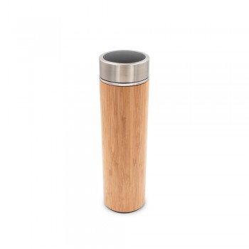 Bamboo vacuum flask 500 ml with sieve stopping dregs, leakproof lid with digital beverage temperature display, double vacuum walled, stainless steel inside and outside, thermal insulation scale: 3 +leakproof AIV4871-17
