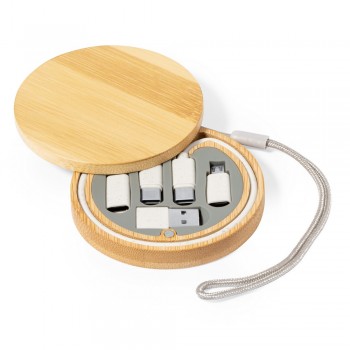 Wheat straw charging and synchronization cable, 3 adapters included, bamboo case