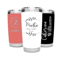 Personalised Travel Mug Stainless Steel 550ml with 2 Straws & Free Cleaning Brush|Different Designs| Double Walled Insulated Coffee Cup for Travel, Work, Gym - White