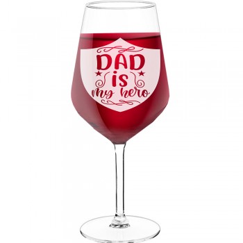 Smieklīga Vīna Glāze ar Uzrakstu - "Dad Is My Hero ", Dāvana Draudzenei, Tilpums 530ml
