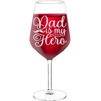 Birthday Wine Glass With Engraved Text - "Dad My Hero", Wine Gift Idea, Size 530ml