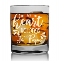 Gift For Men Travelers Personalised Whiskey Glass 270ml With Engraved Text : "My Heart Belongs To Papa"