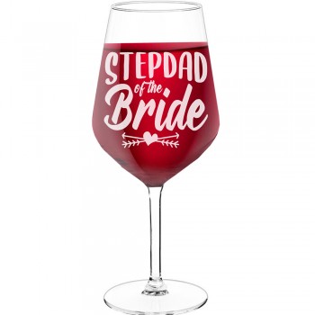 Red Wine Glass With Engraved Text - "Stepdad Of The Bride 3", Wine Lover Gifts, Size 530ml