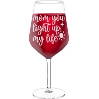 Wine Glass Gift With Engraved Text - "Mom- You Light Up My Life", Funny Wine Gift, Size 530ml