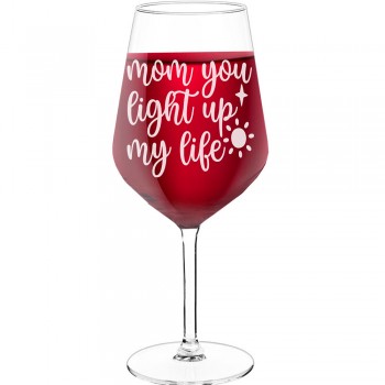 Wine Glass Gift With Engraved Text - "Mom- You Light Up My Life", Funny Wine Gift, Size 530ml