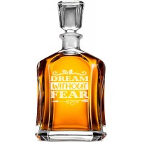 Whiskey Glass Decanter With Engraved Text -"Dream Without Fear", Gift For Men Dad, Size 700ml Whiskey Glass Decanter With Engraved Text -"Dream Without Fear", Gift For Men Dad, Size 700ml