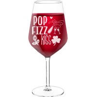 Sparkling Wine Glass With Engraved Text - "Pop Fizz Kiss 5", Wine Gift Idea, Size 530ml