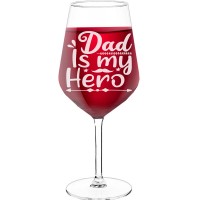 Pretty Wine Glass With Engraved Text - "My Dad Is My Hero", Best Friend Gift, Size 530ml