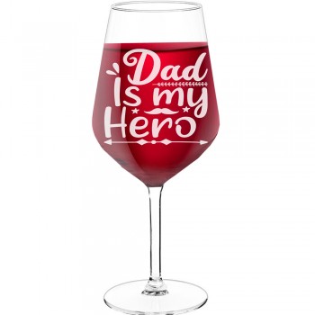 Pretty Wine Glass With Engraved Text - "My Dad Is My Hero", Best Friend Gift, Size 530ml