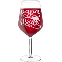Novelty Wine Glass With Engraved Text - "papa bear ", Wine Gift Idea, Size 530ml