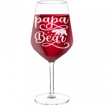 Gravēta Vīna Glāze ar Uzrakstu - "Papa Bear 1 ", Smieklīga Dāvana, 530ml