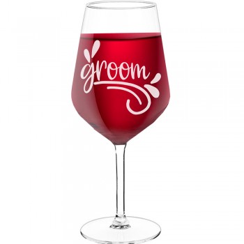 Dzirkstošā Vīna Glāze ar Uzrakstu - "Groomm 5", Neparasta Dāvana, Tilpums 530ml