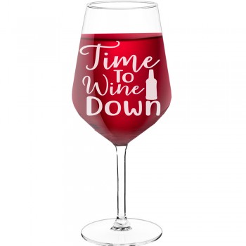 50Th Wine Glass With Engraved Text  "Time To Wine Down 2", Size 530ml