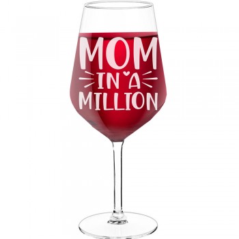 50Th Wine Glass With Engraved Text - "Mom In A Million", Gift for Woman, Size 530ml