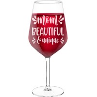 White Wine Glass With Engraved Text - "Mom Beautiful & Unique", Wine Glass as a Gift, Size 530ml