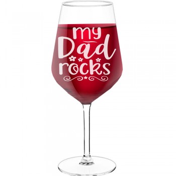 Personalised Wine Glass For Women With Engraved Text - "My Dad Rocks", Gifts for Wine Lovers, Size 530ml