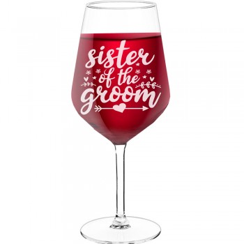Stikla Vīna Glāze ar Uzrakstu - "Sister Of The Groom 3", Vīna Glāze kā Dāvana,  530ml