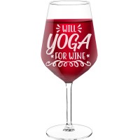 Personalised Wine Glass With Engraved Text  "Will Yoga For Wine", Size 530ml