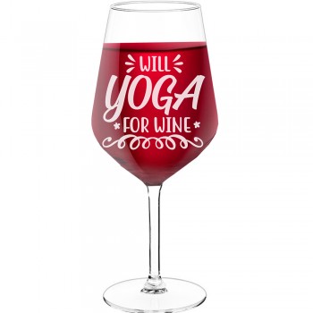 Personalised Wine Glass With Engraved Text  "Will Yoga For Wine", Size 530ml