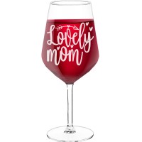 Birthday Wine Glass With Engraved Text - "Lovely Mom", Funny Wine Gift, Size 530ml