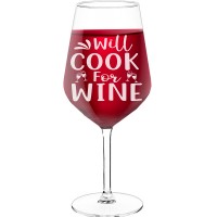 Wine Glass With Engraved Text  "Will Cook For Wine", Size 530ml