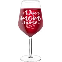 Wine Glass Engraved With Engraved Text - "Wife Mom Nurse", Fiend Gift, Size 530ml