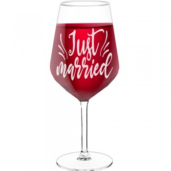 Wine Glass Gift With Engraved Text - "Just Married", Wine Gift Idea, Size 530ml