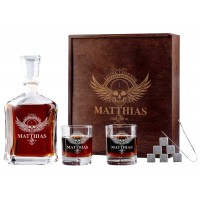 AIGAT Personalised Set , Whiskey Decanter 700ml in Wooden Box - 2Pcs. Engraved Whiskey Glasses and Whisky Stones , Gift Set
