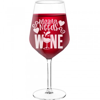 18Th Birthday Wine Glass With Engraved Text  "Mama Needs Wine", Size 530ml
