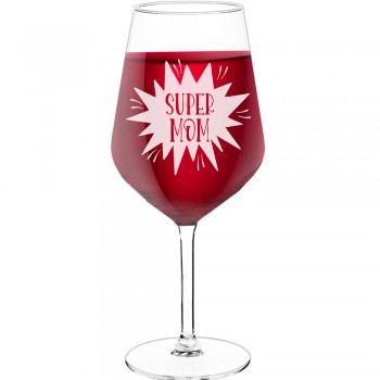 Personalised Wine Glass With Engraved Text - "Super Mom", Wine Gift Idea, Size 530ml