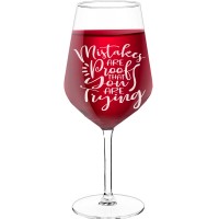 Personalised Wine Glass With Engraved Text  "Mistakes Are Proof That You Are Trying", Wine Glass Size 530ml
