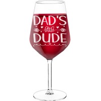 Red Wine Glass With Engraved Text - "Dad'S Little Dude", Wine Glass as a Gift, Size 530ml