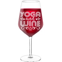 Large Wine Glass With Engraved Text  "Yoga And Wine", Size 530ml