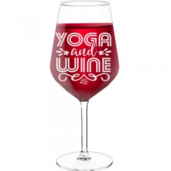 Large Wine Glass With Engraved Text  "Yoga And Wine", Size 530ml