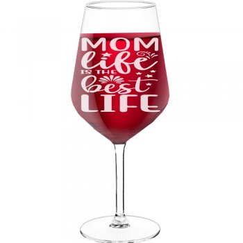 18Th Birthday Wine Glass With Engraved Text - "Mom Life Is The Best Life", Wine Gift Idea, Size 530ml