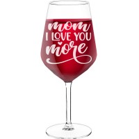 Wine Glass For Men With Engraved Text - "Mom I Love You More", Funny Wine Gift, Size 530ml