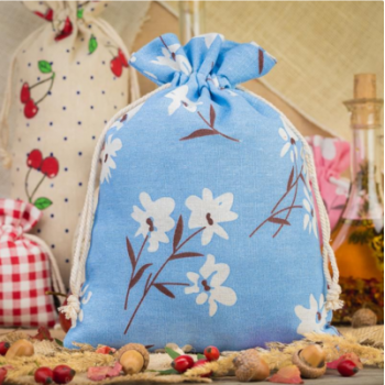 Bag like linen with printing 30 x 40 cm – natural / blue flowers