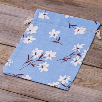 Bag like linen with printing 30 x 40 cm – natural / blue flowers