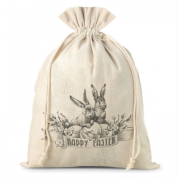 Bag like linen 26 x 35 cm with a vintage - style print featuring Easter bunnies