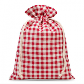 Bag like linen with printing 22 x 30 cm - natural / red trellis