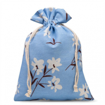 Bag like linen with printing 30 x 40 cm – natural / blue flowers