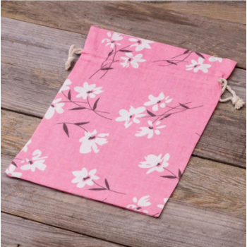 Bag like linen with printing 22 x 30 cm - natural / pink flowers