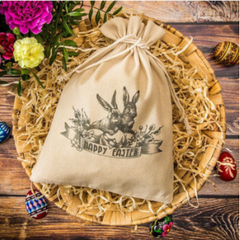 Bag like linen 26 x 35 cm with a vintage - style print featuring Easter bunnies Bag like linen 26 x 35 cm with a vintage - style print featuring Easter bunnies