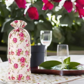 Maisņš kā lins ar apdruku 16 x 37 cm - dabīgs / rozes Maisņš kā lins ar apdruku 16 x 37 cm - dabīgs / rozes