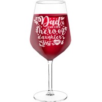 Wine Glass Gift With Engraved Text - "Dad A Sons First Hero', Birthday Gift Idea, Size 530ml